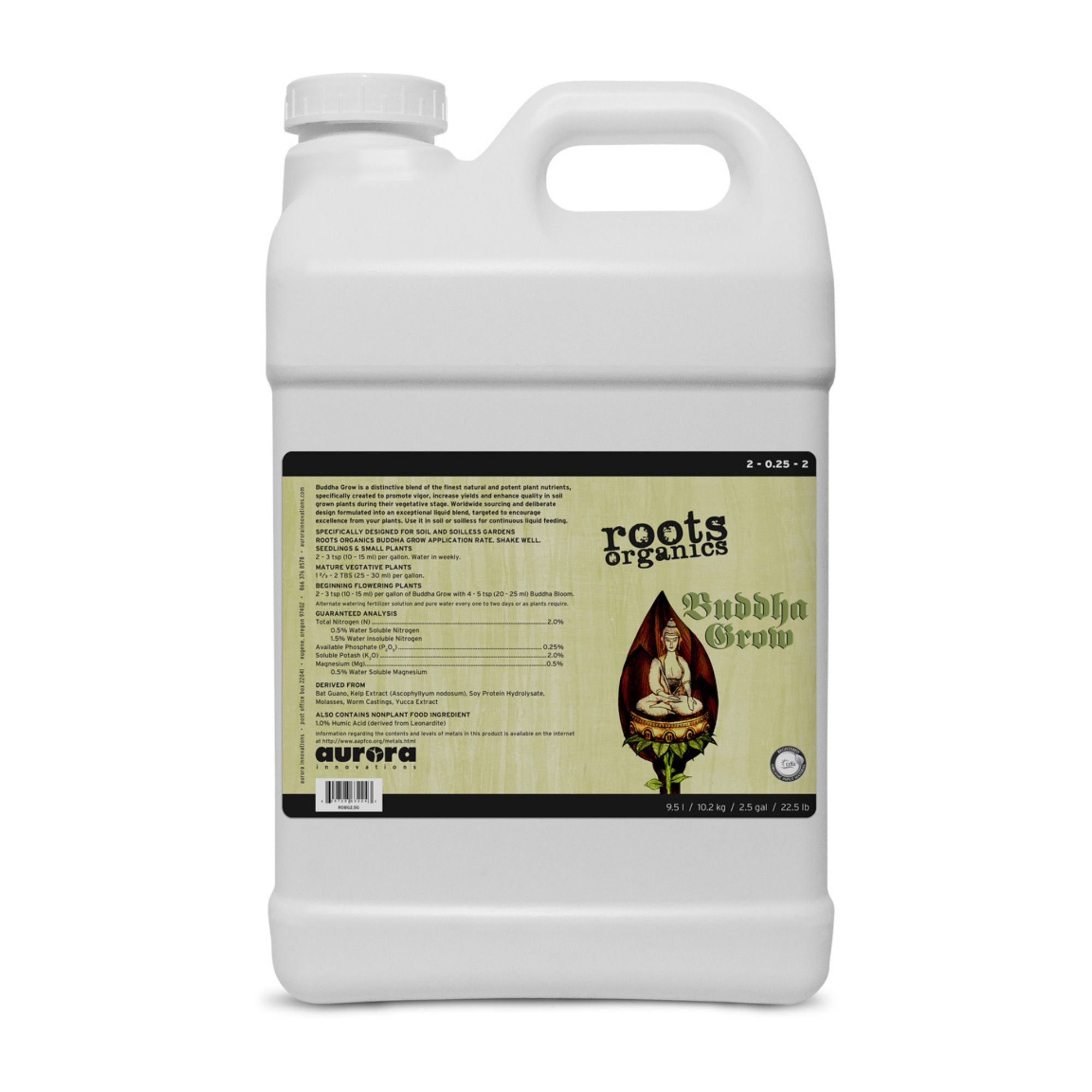 Roots Organics Buddha Grow, Liquid Plant Food and Growth Fertilizer, 2.5 Gallon - VMInnovations