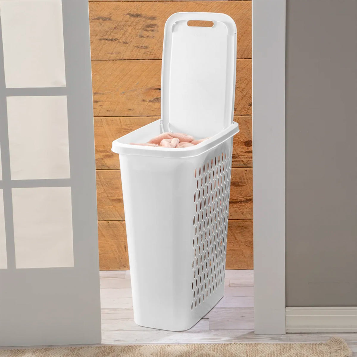 Sterilite Slim Laundry Hamper, 1.75 Bushel Clothes Basket w/ Lid, White, 8 Pack