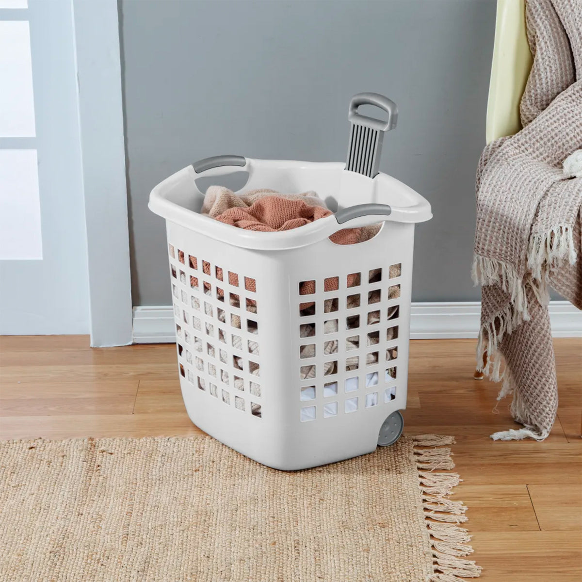Sterilite Ultra Wheeled Laundry Basket, 1.75 Bushel Hamper with Handles, 16 Pack