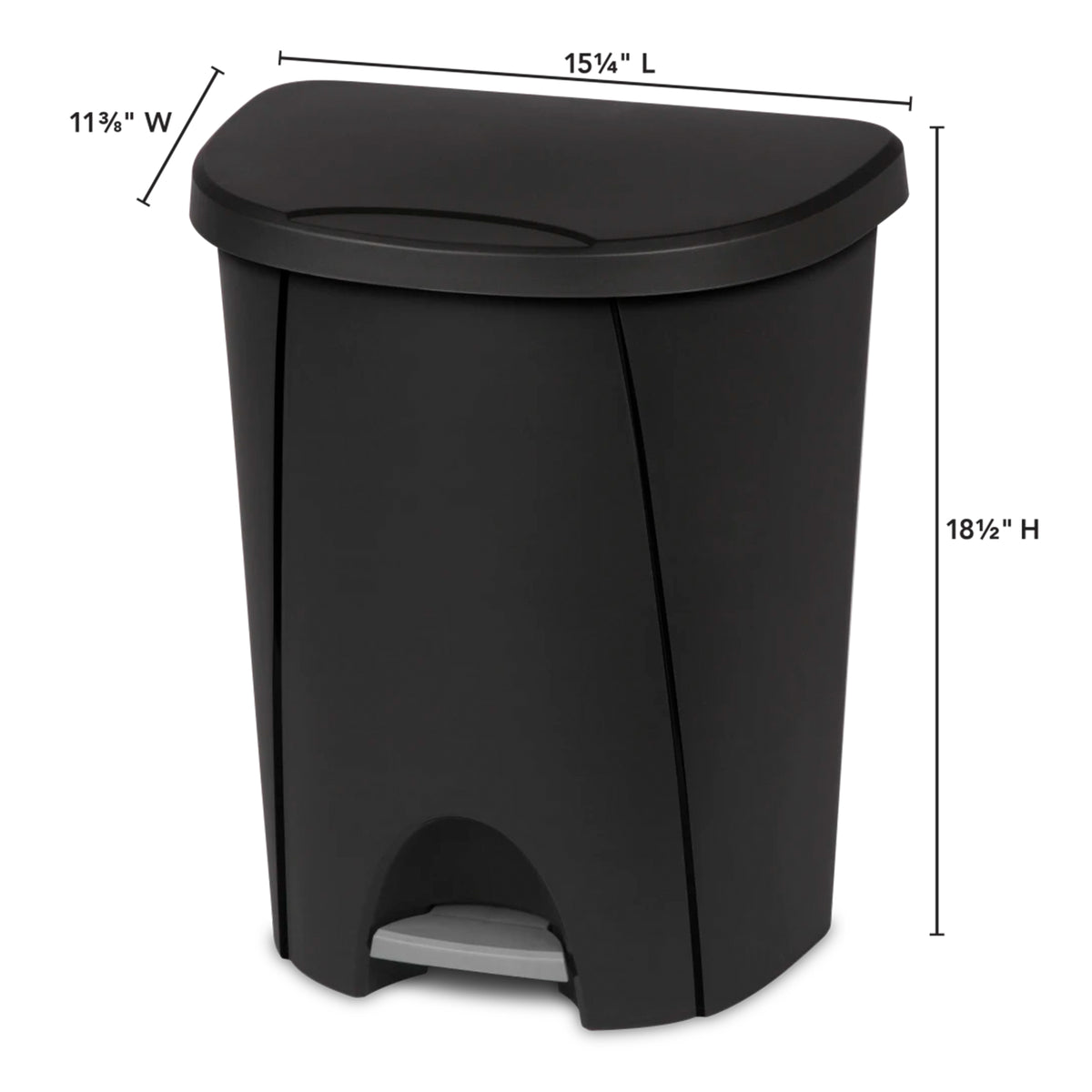 Sterilite 6.6 Gallon StepOn Wastebasket Hands Free Trash Can, Black, 12 Pack