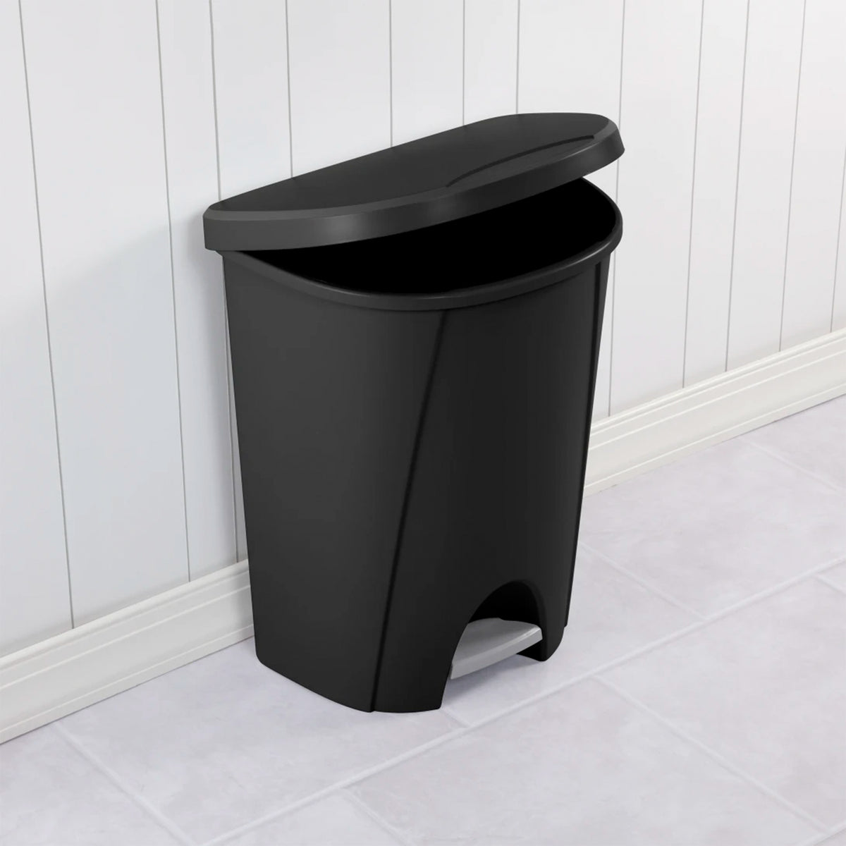 Sterilite 6.6 Gallon StepOn Wastebasket Hands Free Trash Can, Black, 12 Pack