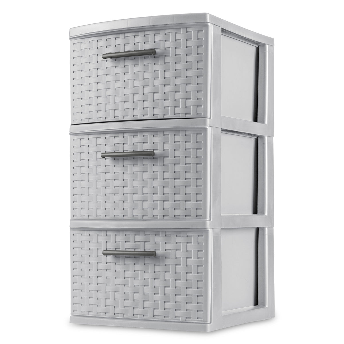 Sterilite 3 Drawer Storage Tower, Plastic Weave Medium Organizer, Cement, 6 Pack