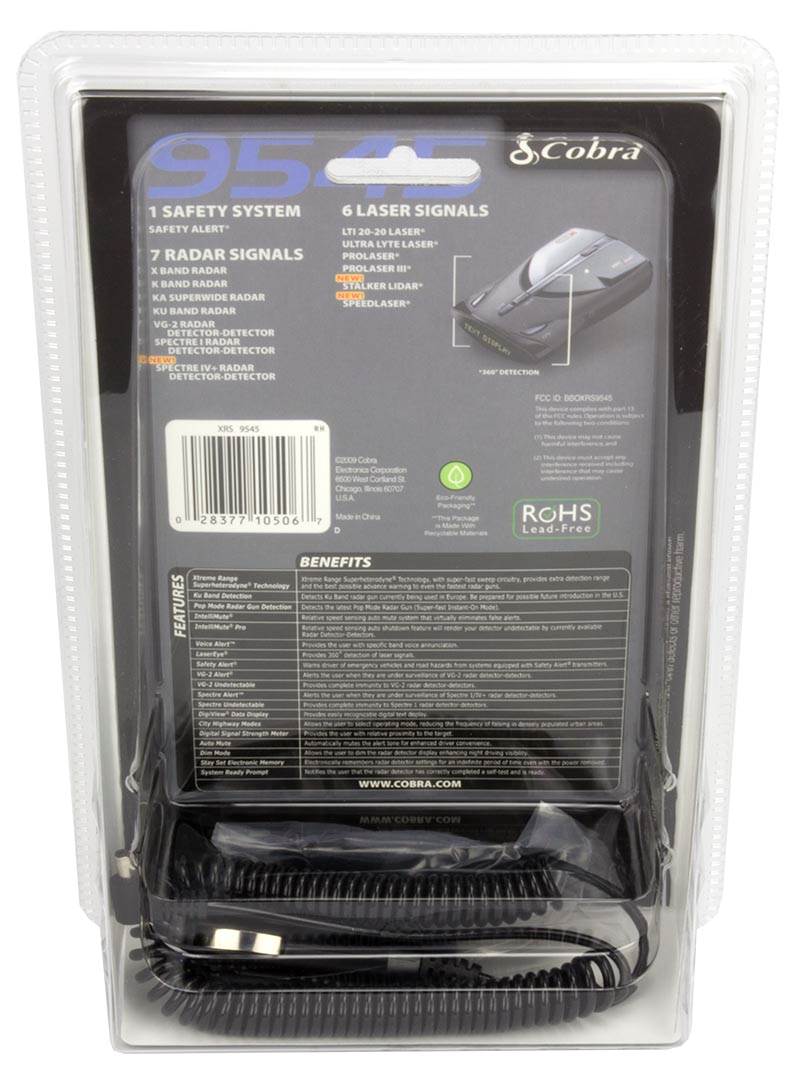 Cobra XRS-9545 Digital 14 Band Radar Laser Detector w/ Voice - Open Box