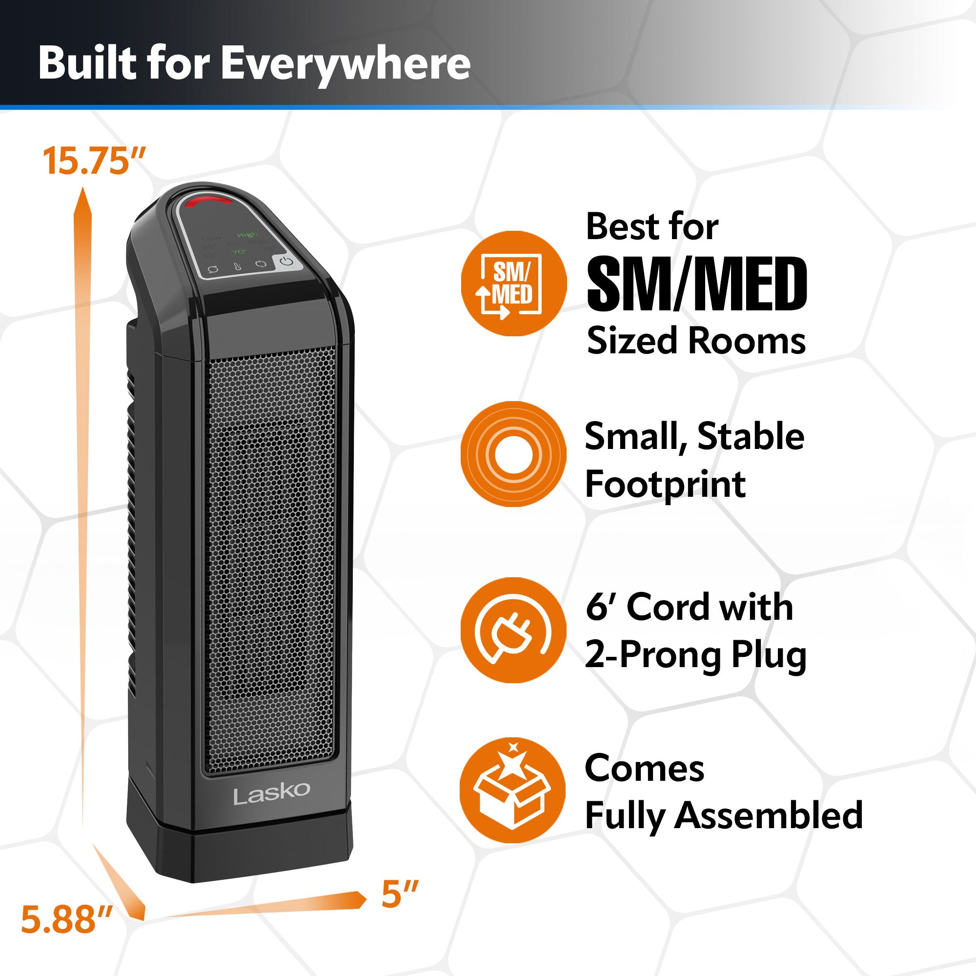 Lasko Ceramic Tower Space Heater, 1500 Watt, Portable w/Thermostat, (Open Box)