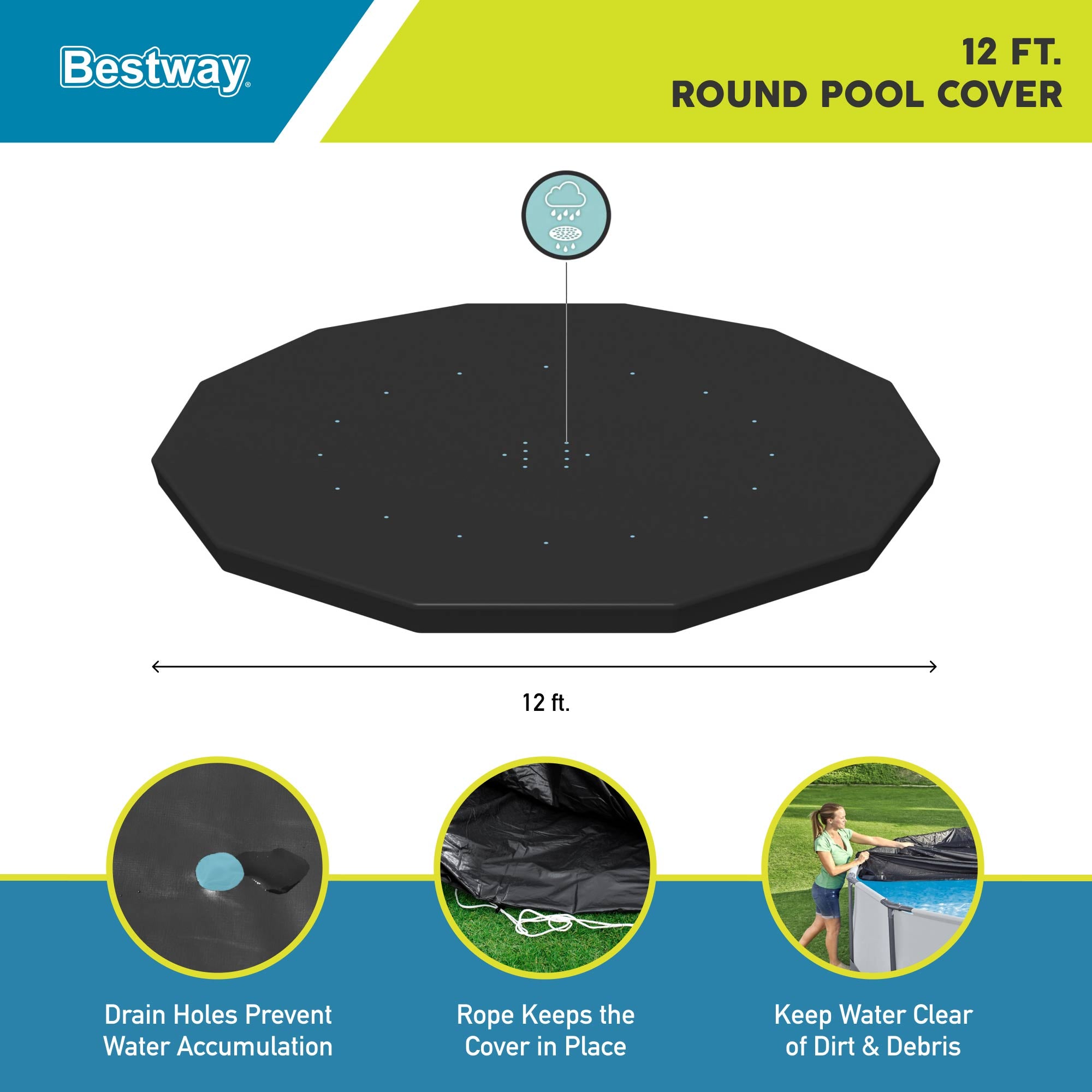 Bestway Flowclear 12ft Round Pool Cover w/ Drain Holes for Pools (Used) - VMInnovations