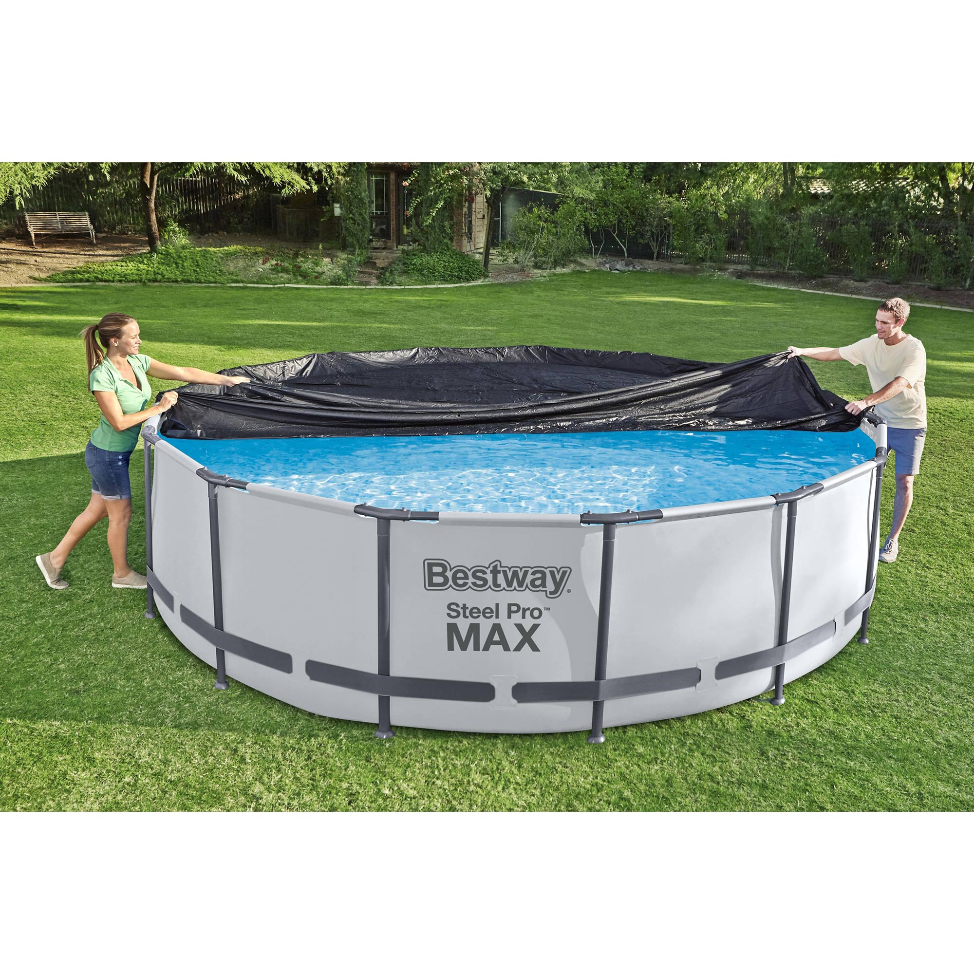 Bestway Flowclear 12ft Round Pool Cover w/ Drain Holes for Pools (Used) - VMInnovations