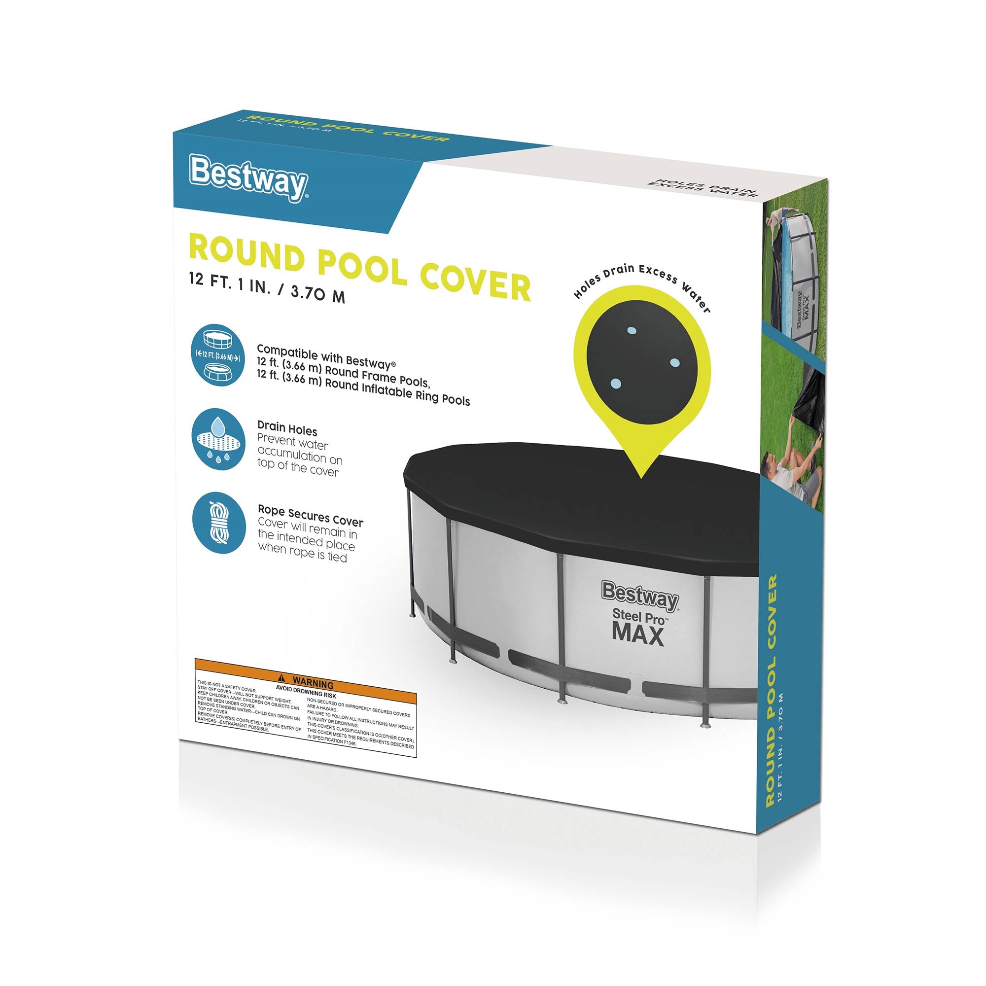 Bestway Flowclear 12ft Round Pool Cover w/ Drain Holes for Pools (Used) - VMInnovations