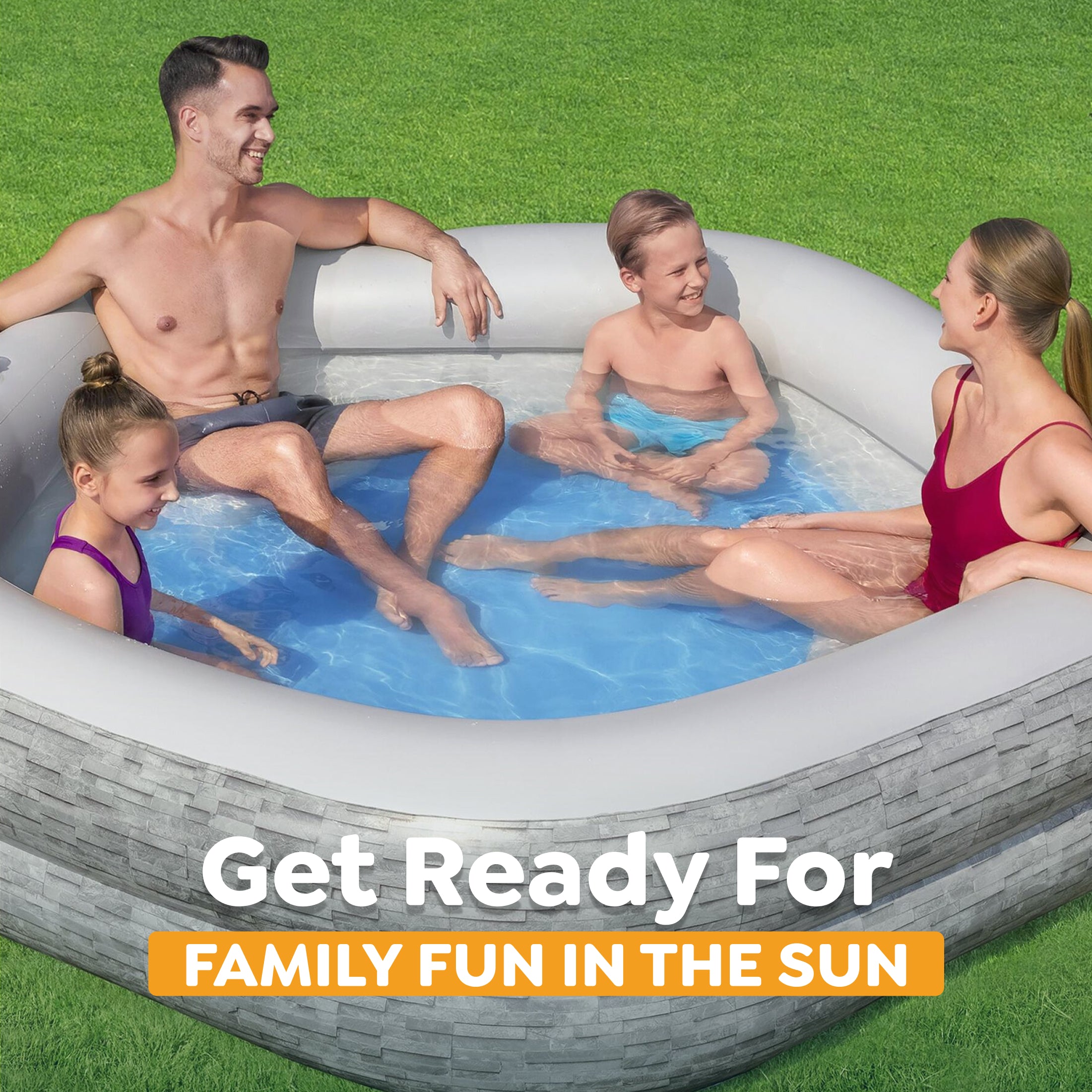 H20GO! TruPrint Stone Inflatable Kiddie Swimming Pool, 7' x 6'9" x 21", Gray