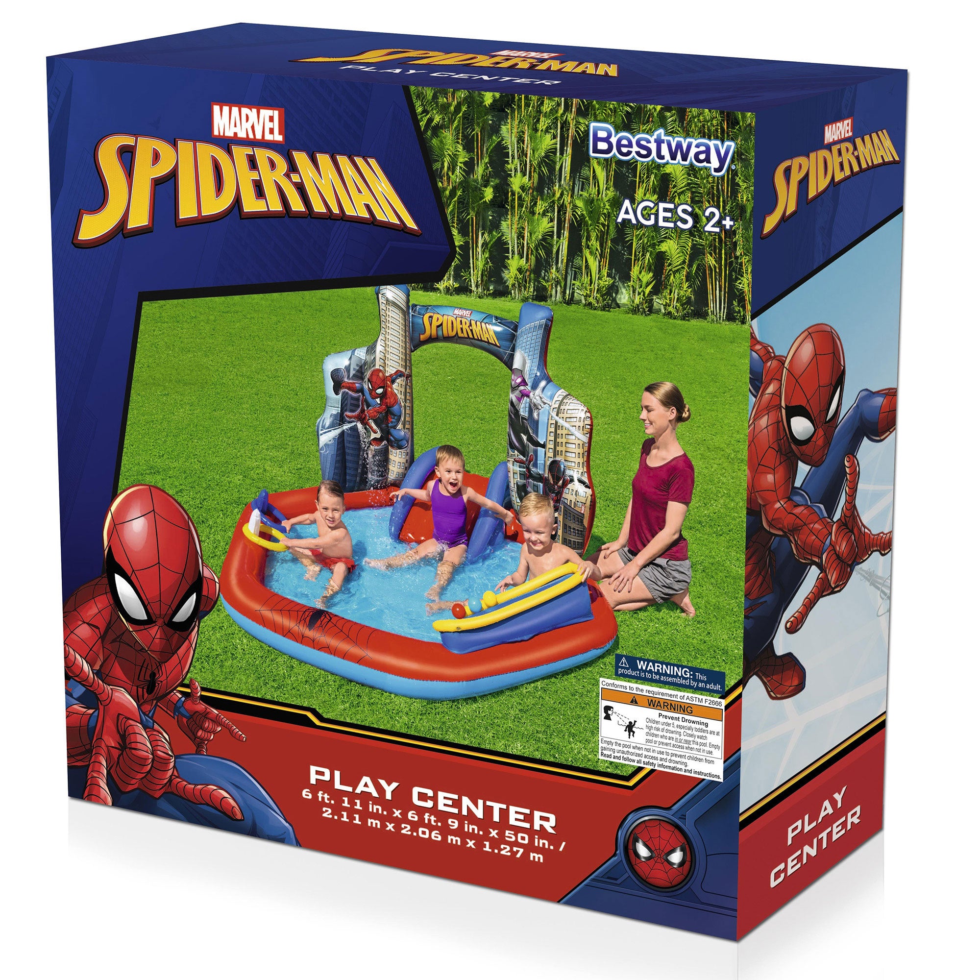 Marvel Spider-Man Inflatable Kids Outdoor Water Play Center w/ Slide (Open Box) - VMInnovations