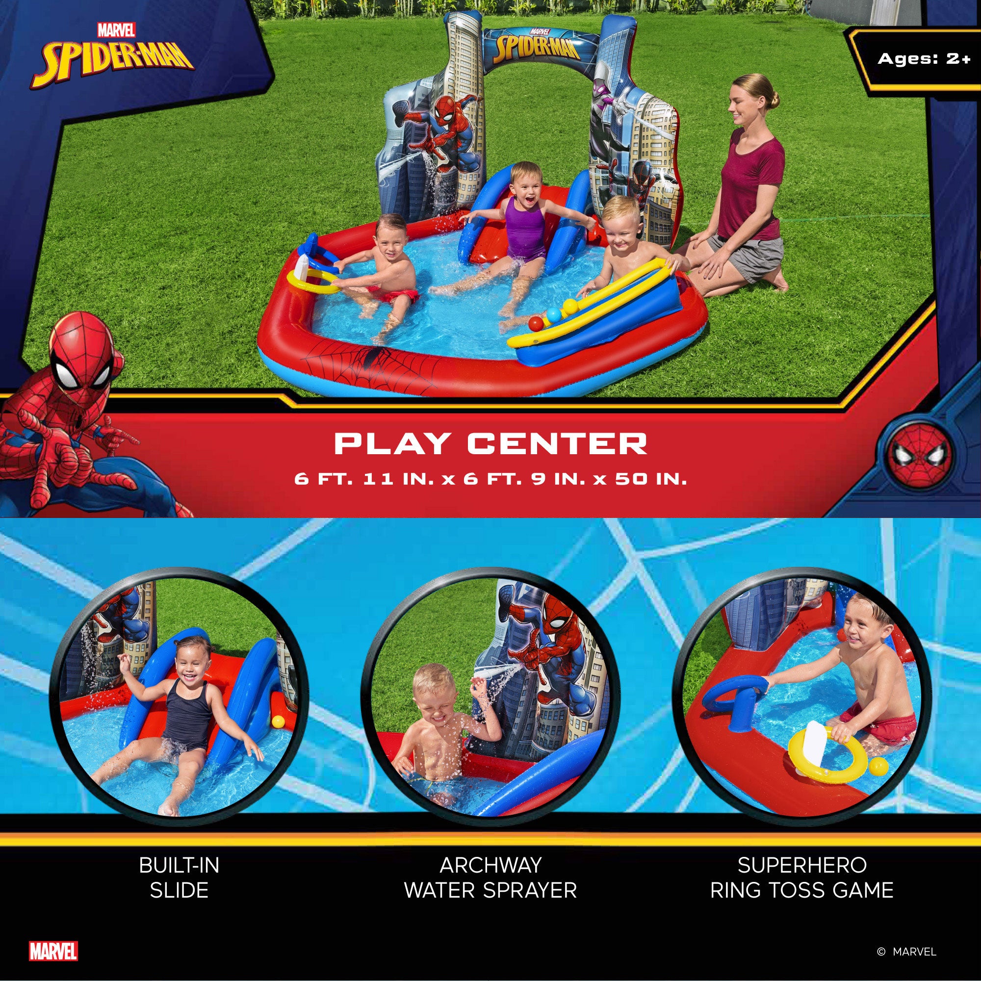 Marvel Spider-Man Inflatable Kids Outdoor Water Play Center w/ Slide (Open Box) - VMInnovations