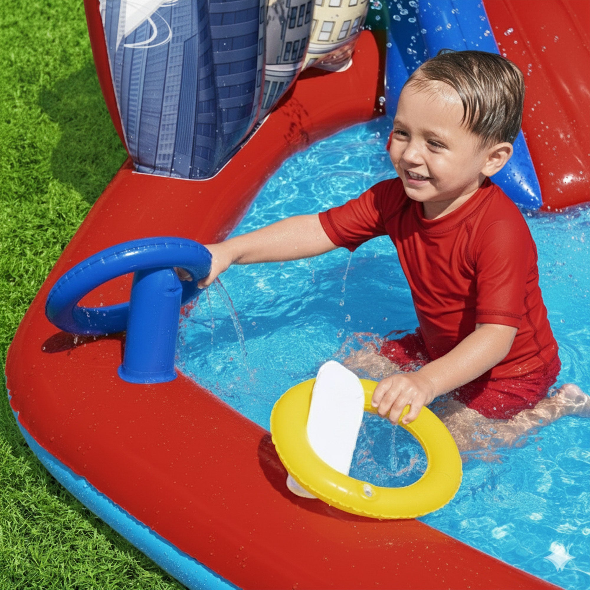 Marvel Spider-Man Inflatable Kids Outdoor Water Play Center w/ Slide (Open Box) - VMInnovations