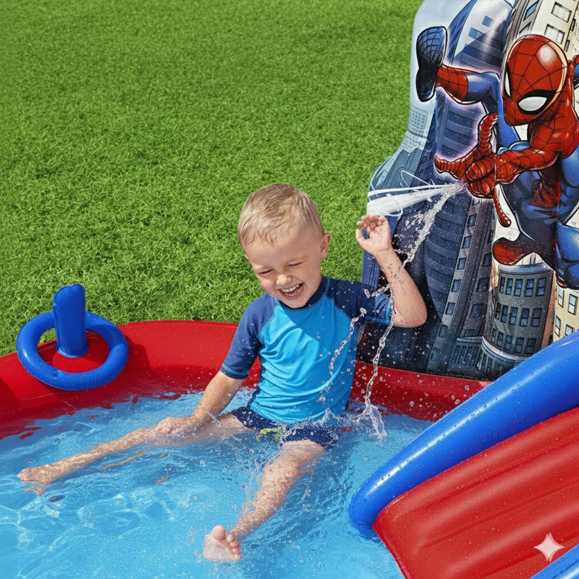 Marvel Spider-Man Inflatable Kids Outdoor Water Play Center w/ Slide (Open Box) - VMInnovations