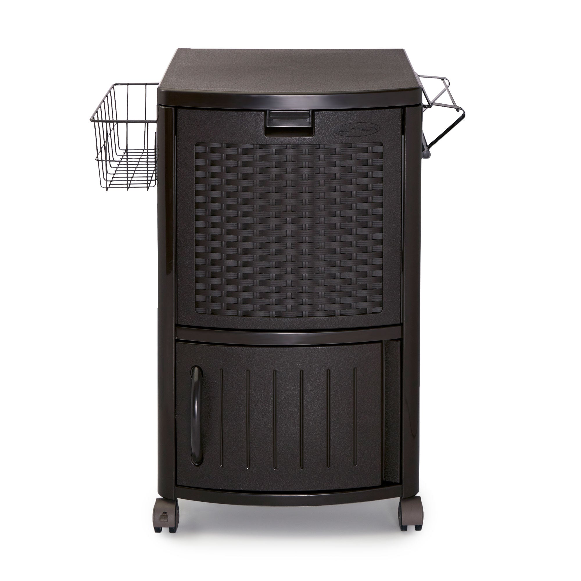 Patio Garbage Waste Trash Can Bundled w/ Patio Cooler w/ Cabinet & Wire Basket - VMInnovations