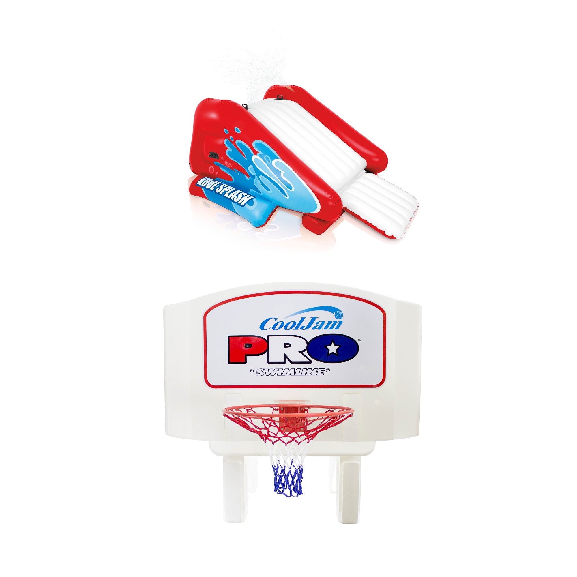 Intex Kool Splash Pool Water Slide w/ Sprayer and Swimline Pool Basketball Hoop