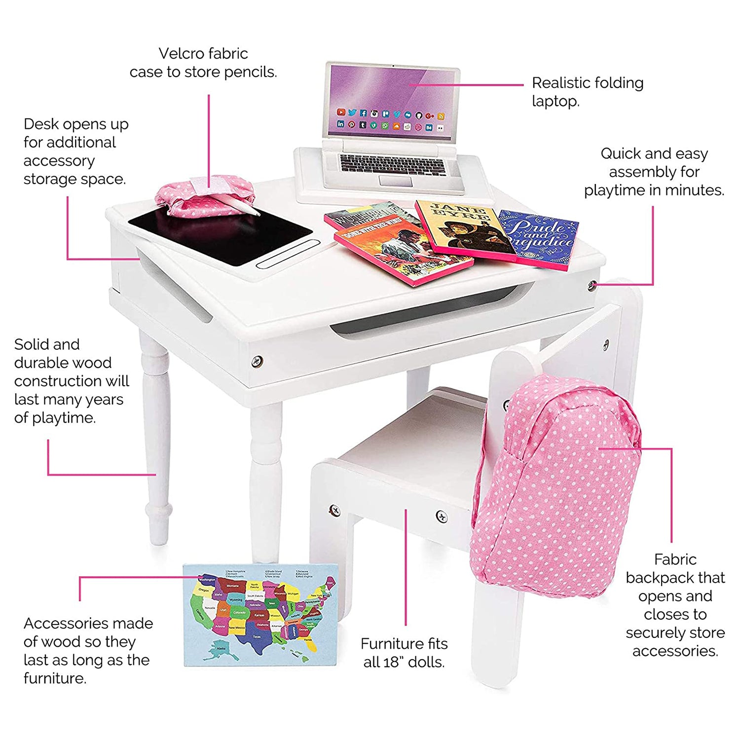 Playtime by Eimmie Classroom Playset w/ Desk, Chair, & Laptop (Open Box) - VMInnovations