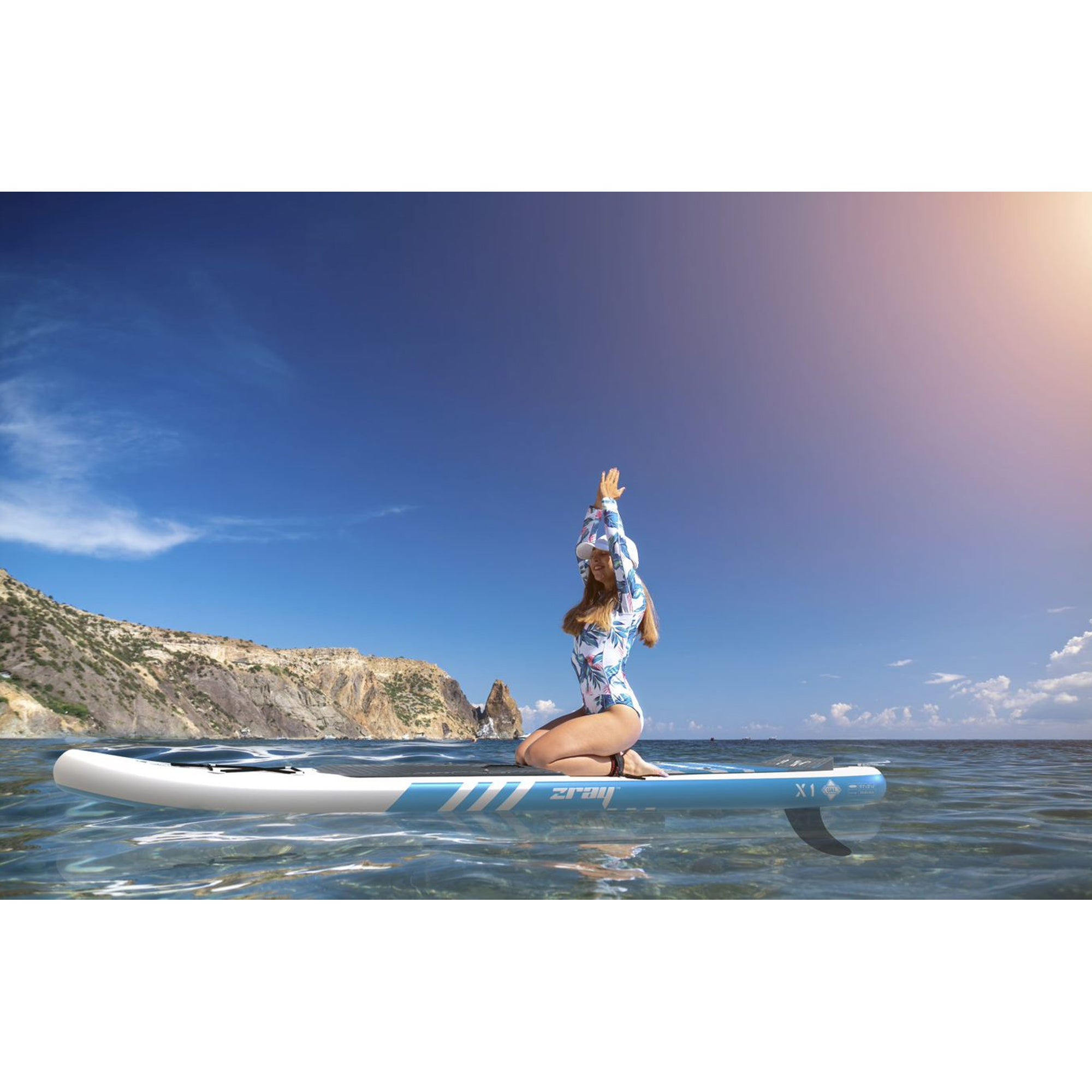 Zray 10'2" X-Rider X1 Inflatable SUP All Around Paddle Board Kit, Blue/White - VMInnovations