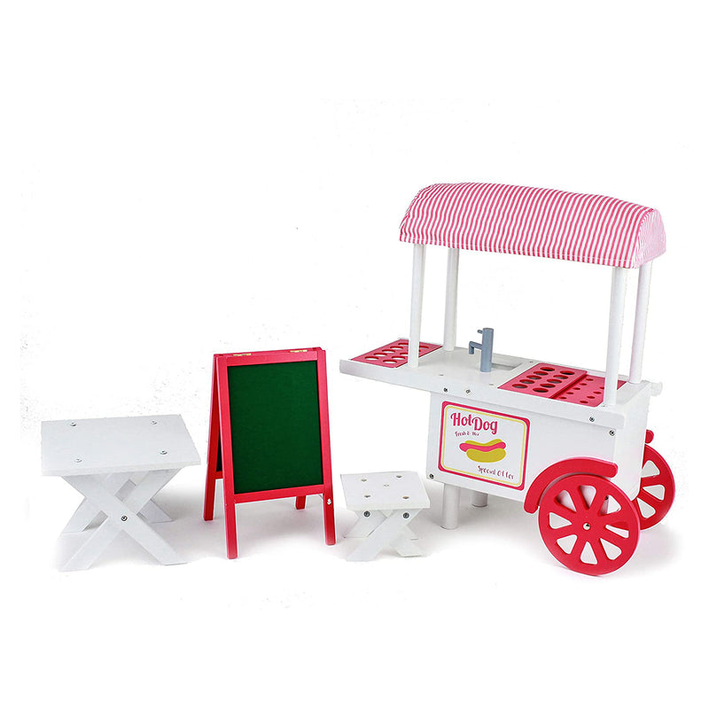 Playtime by Eimmie Wood Hot Dog Cart Playset with Accessories for 18 Inch Dolls