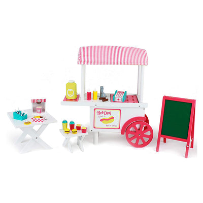 Playtime by Eimmie Wood Hot Dog Cart Playset with Accessories for 18 Inch Dolls