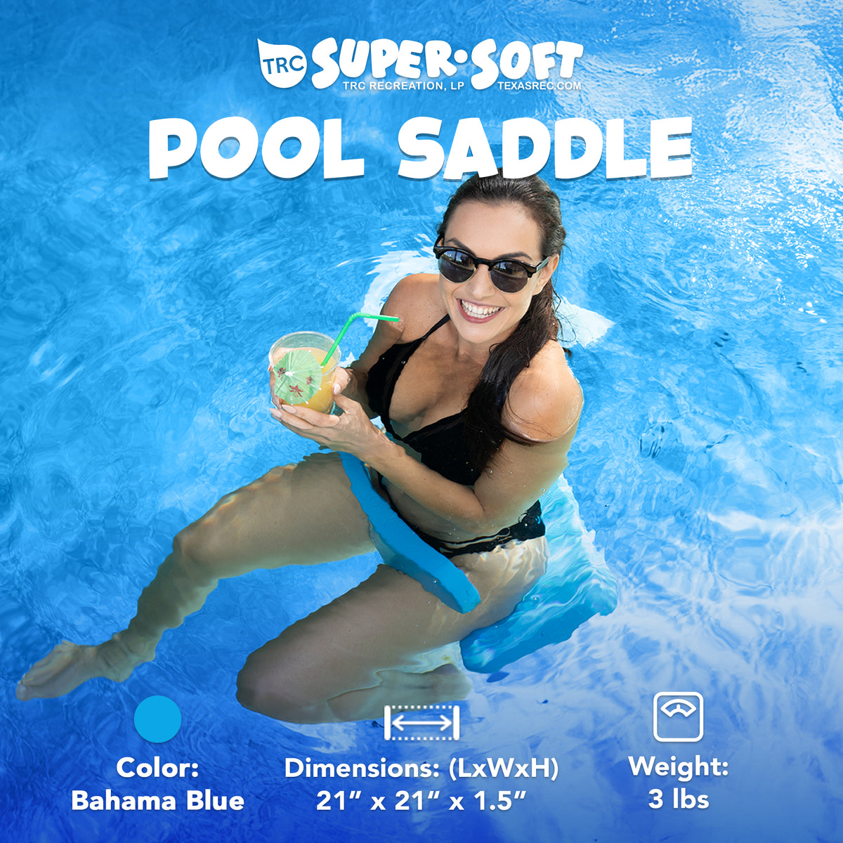TRC Recreation Super Soft Foam Water Saddle Pool Lounger Float, Bahama Blue