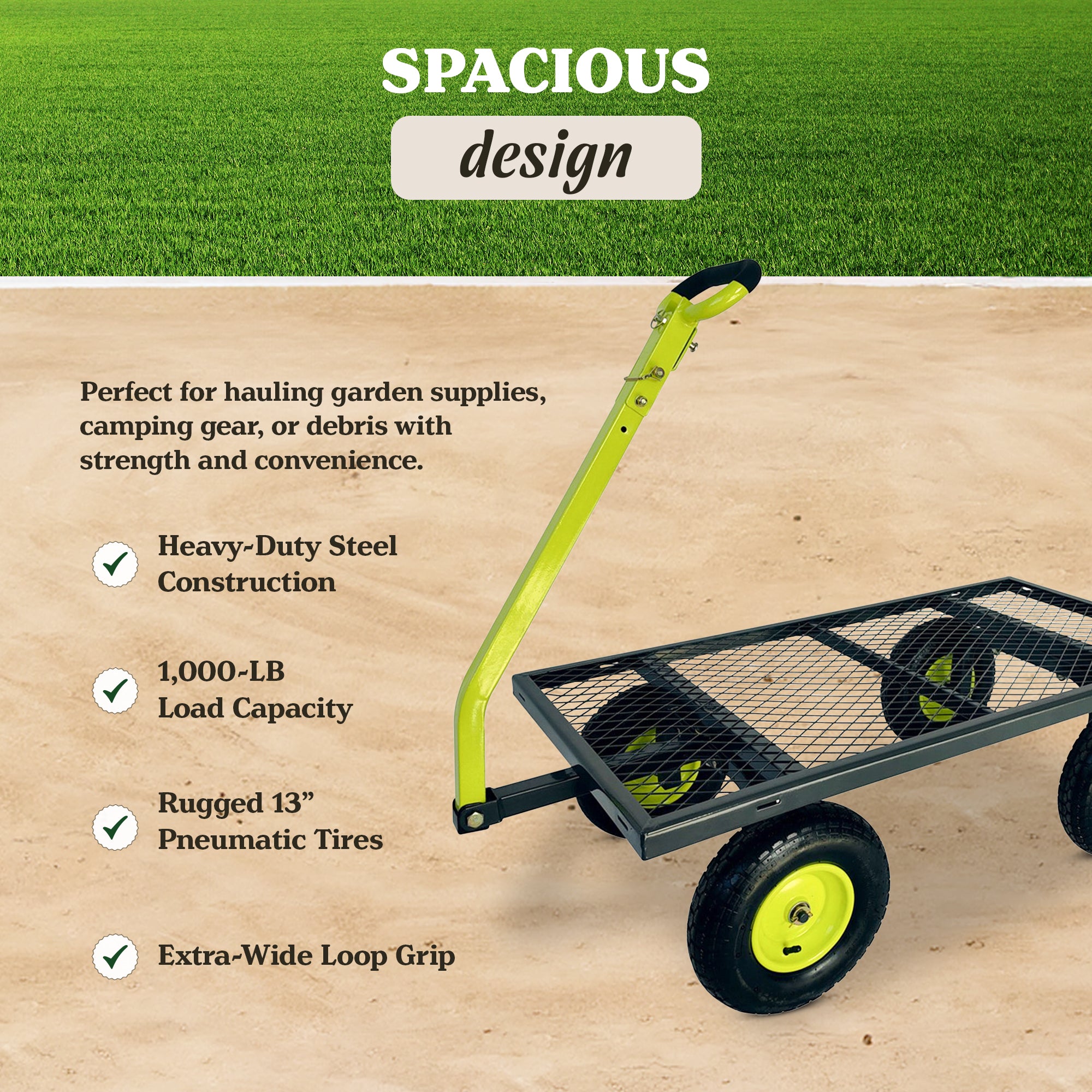 Yard Tuff 2-in-1 Jumbo Gardening and Yard Wagon with 1000 lb. Capacity, Grey - VMInnovations