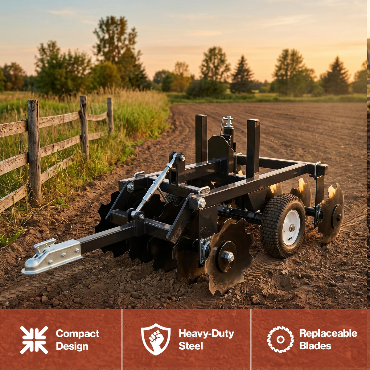 Field Tuff Tow-Behind Disc Harrow for ATVs, UTVs, or Utility Tractors, 33" Wide