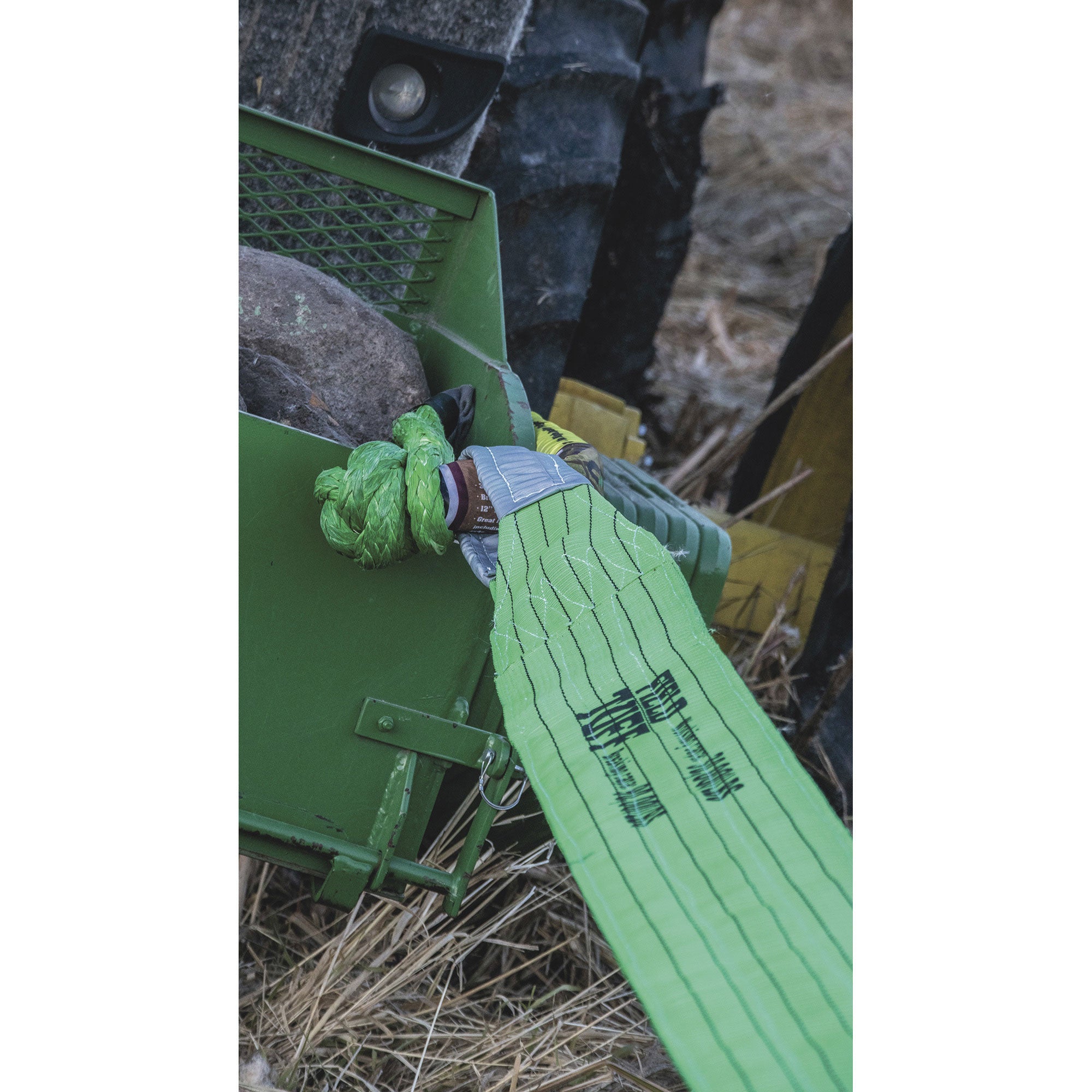 Field Tuff Heavy-Duty Tow Strap with Reinforced Loops, 7" Wide x 30' Long, Green - VMInnovations