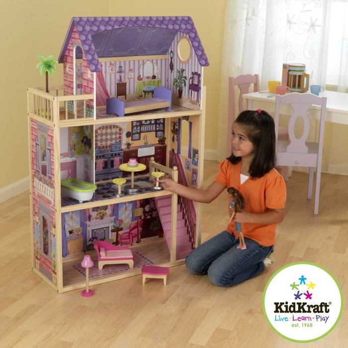 KidKraft Hannah Wooden Dollhouse Pretend Play Doll House & Furniture 65092