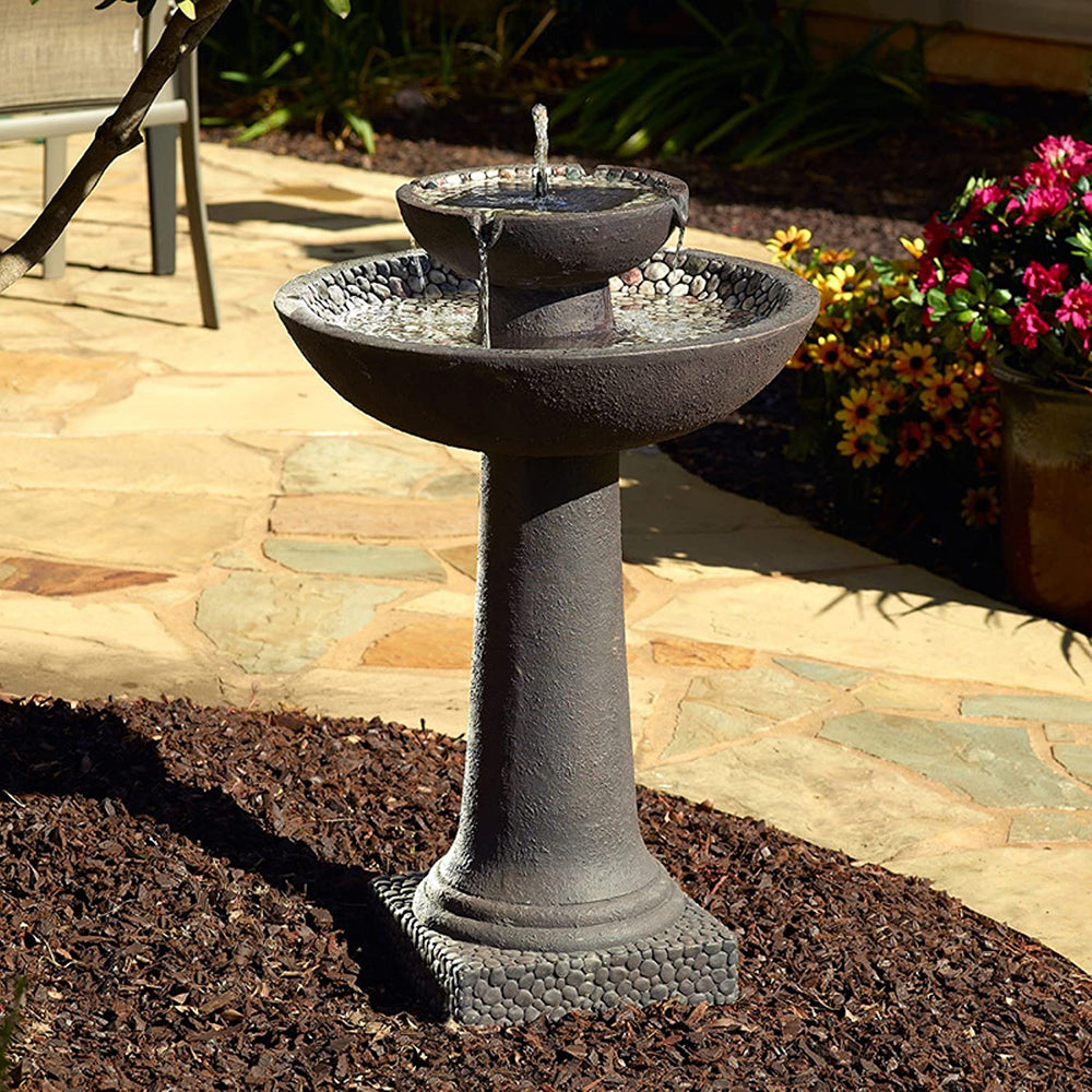 Smart Solar 2 Tier Solar Powered Water Fountain with Stone Details (Open Box)