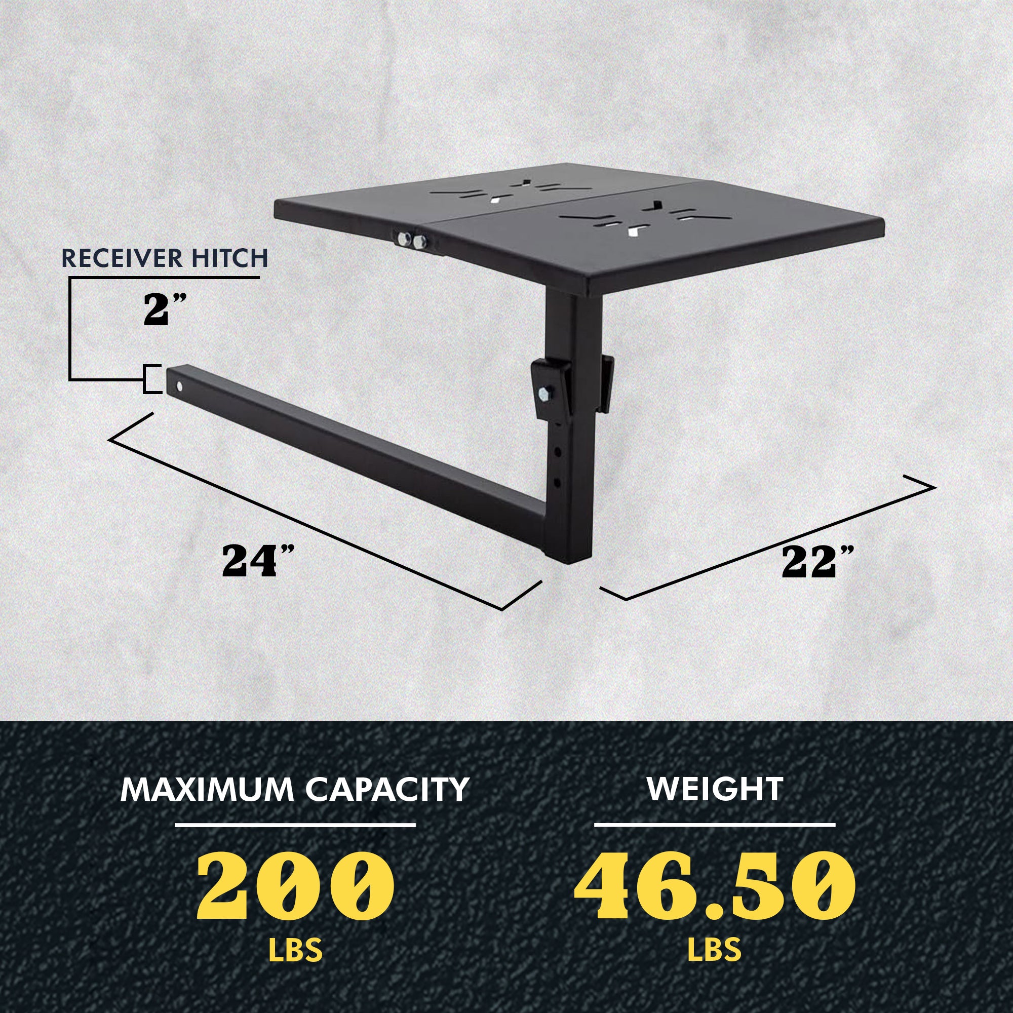 Tow Tuff Folding Work Bench, Heavy-Duty Steel Hitch-Mount Table, 24 x 22 Inch - VMInnovations
