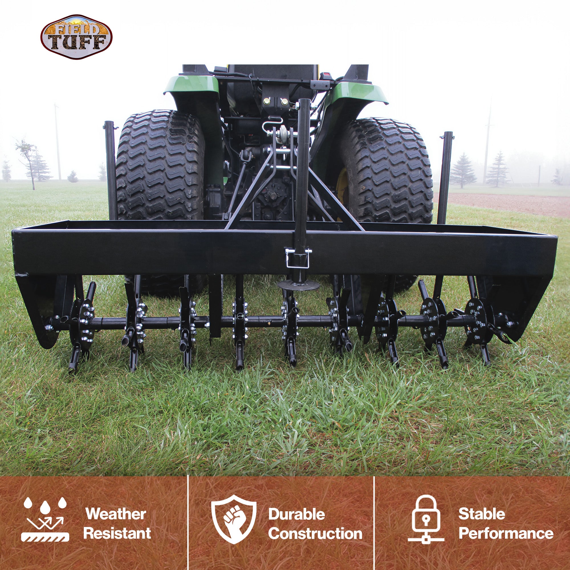 Field Tuff 60" 3-Point Plug Aerator, Heavy-Duty Steel, Cat 0 & 1 Tractors, Black - VMInnovations