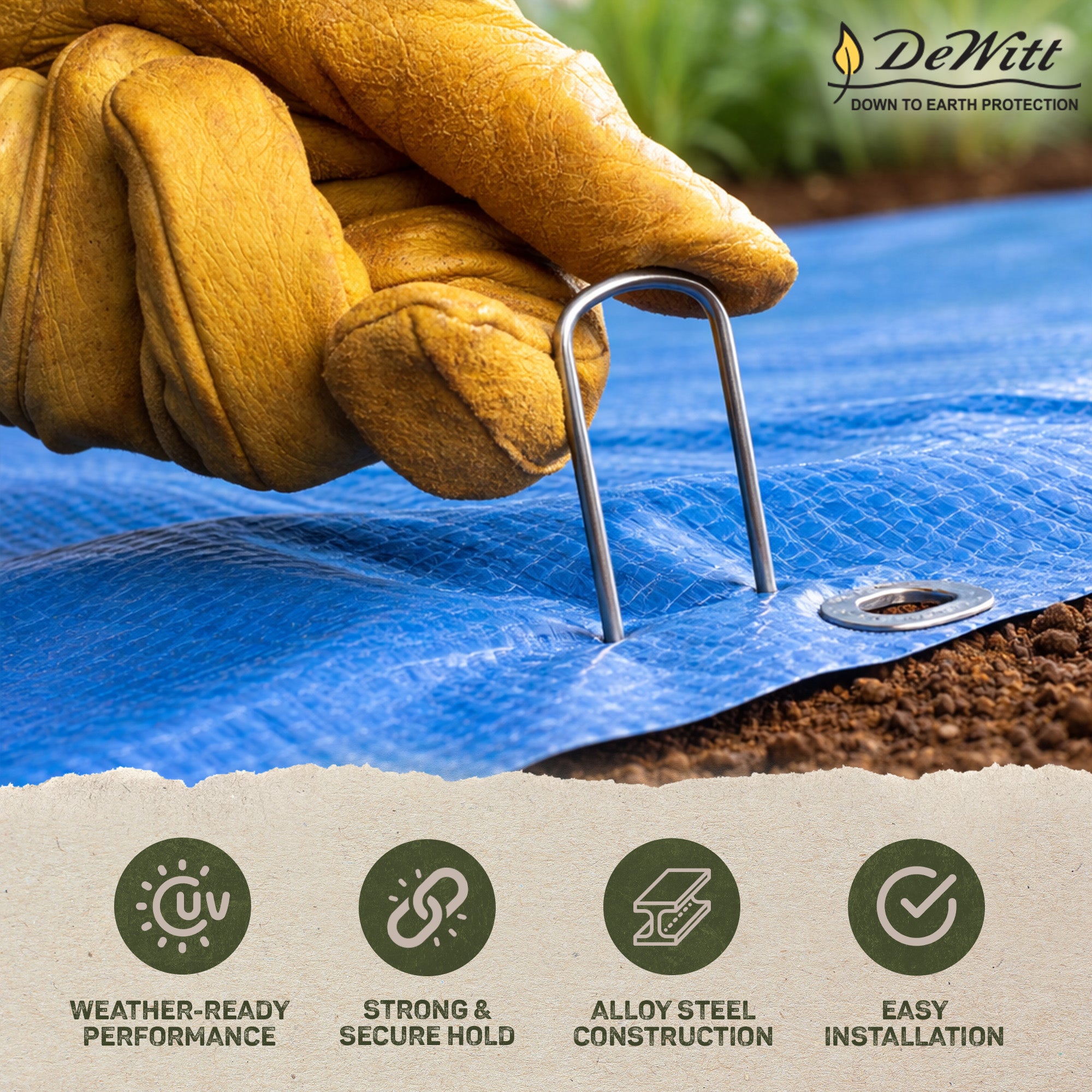 DeWitt 6 Inch U-Shaped Rounded Top Steel Anchor Pins for Landscaping, 100 Count