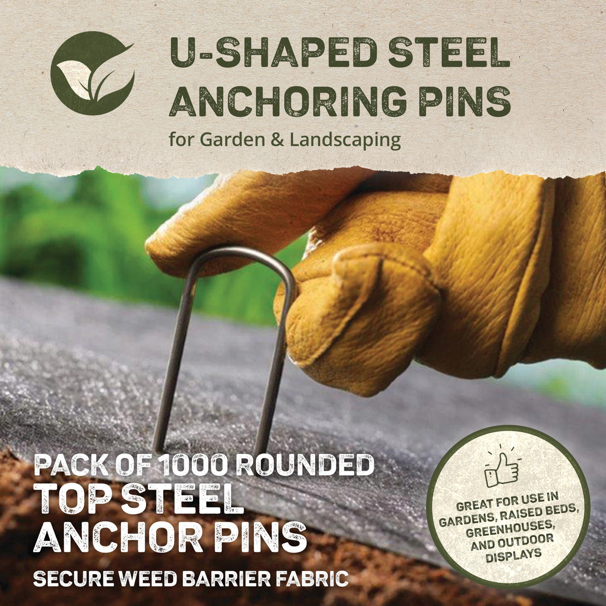 DeWitt 6 Inch U-Shaped Rounded Top Steel Anchor Pins for Landscaping, 100 Count