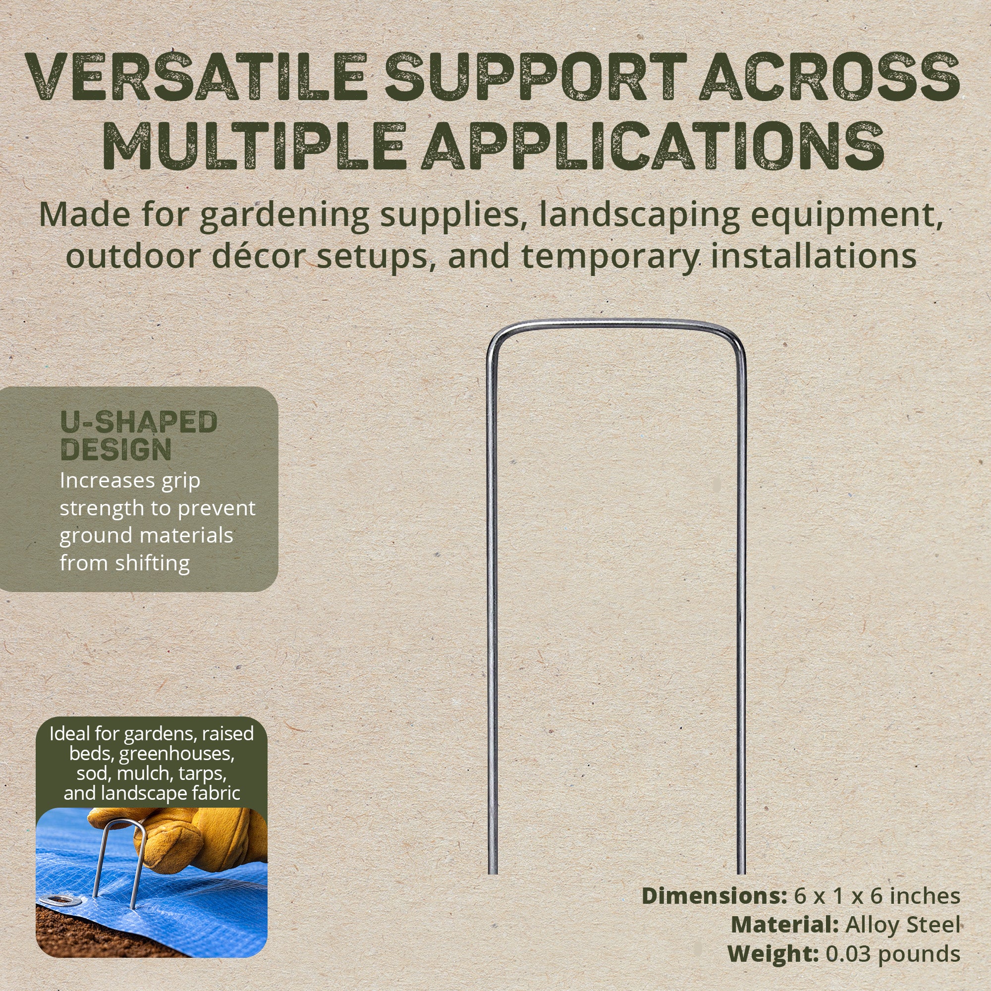 DeWitt 6 Inch U-Shaped Steel Anchoring Pins for Garden & Landscaping, 75 Count