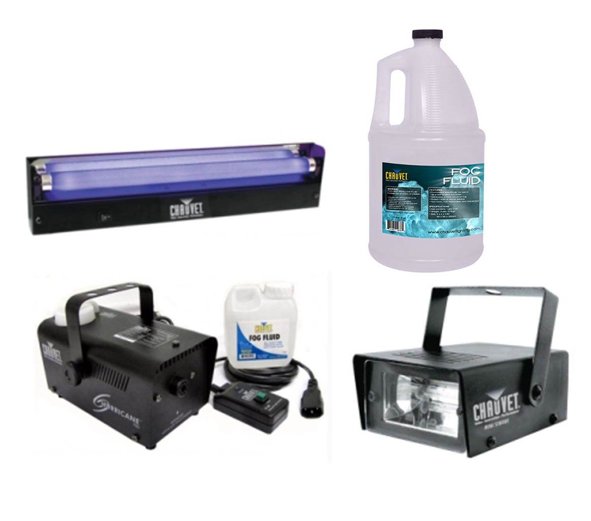 CHAUVET CH-730 Mini Strobe Light + H700 Fog Machine + NV-F18 Black Light + FJU