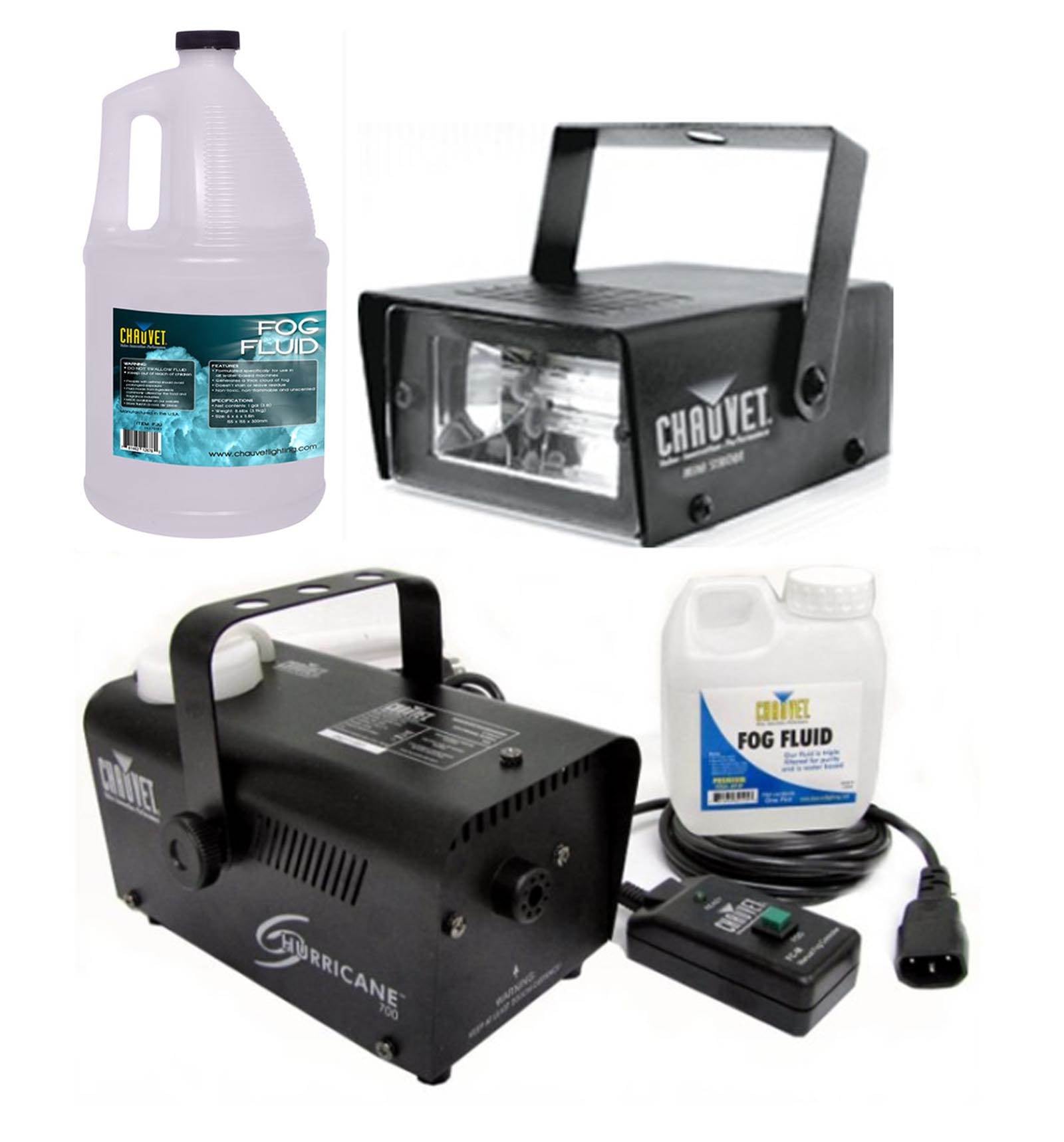 CHAUVET CH-730 Ministrobe Light + Hurrcane 700 H-700 Fog Machine + FJU Fog Fluid