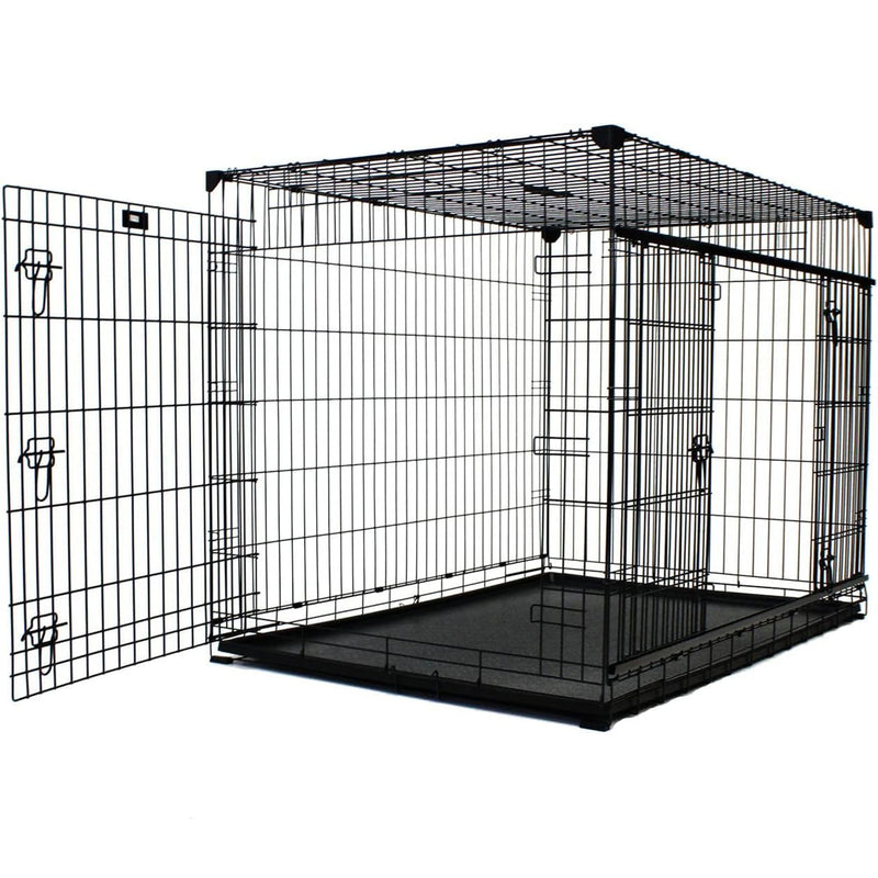 Lucky Dog Dwell Series 48 Inch XL Kennel Secure Fenced Pet Dog Crate, Black