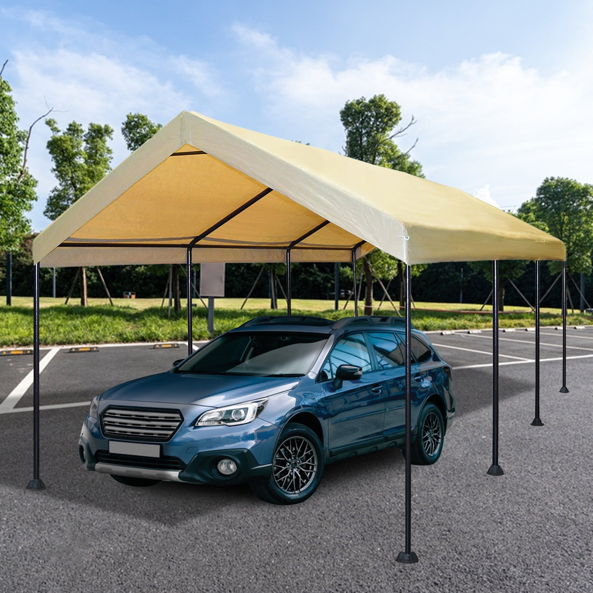 Caravan Canopy Mega Domain Waterproof Steel Frame Carport, 10 x 20 Feet, Tan - VMInnovations
