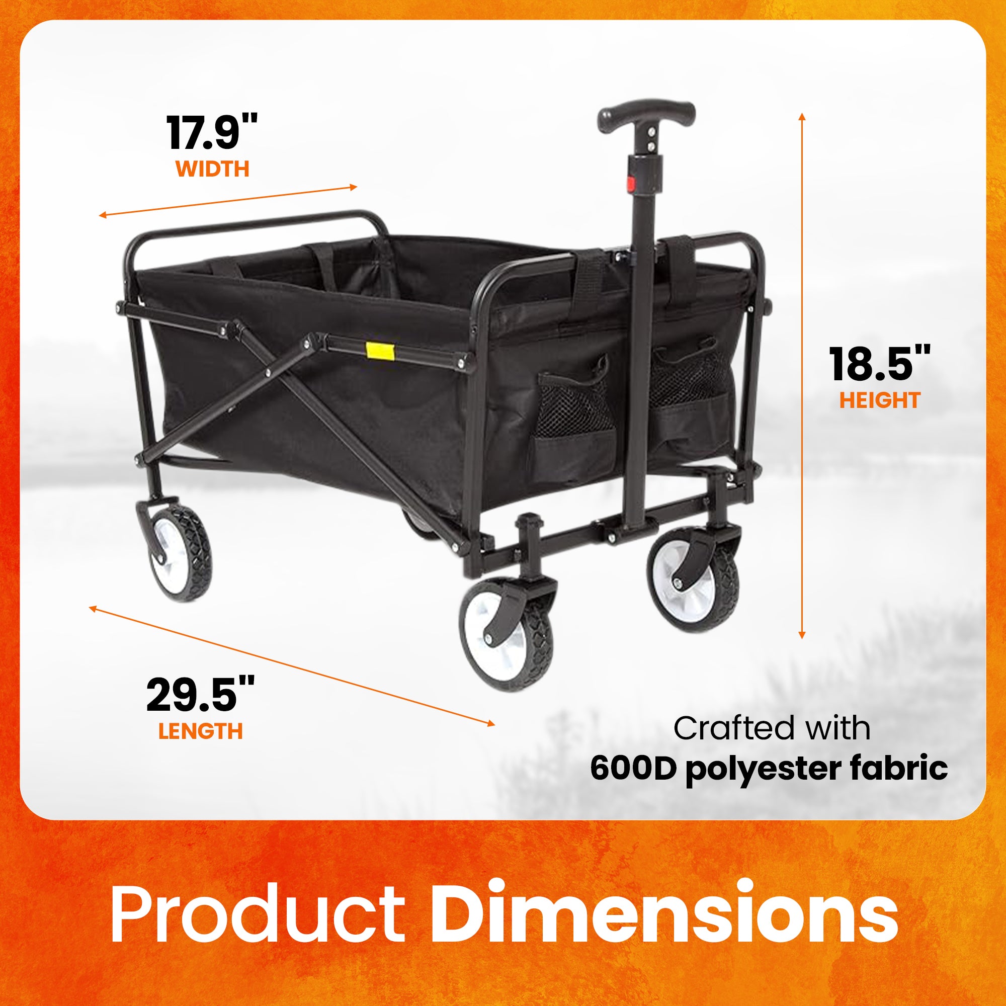 Seina Heavy Duty Compact Collapsible Garden Camping Wagon, Black (Open Box) - VMInnovations