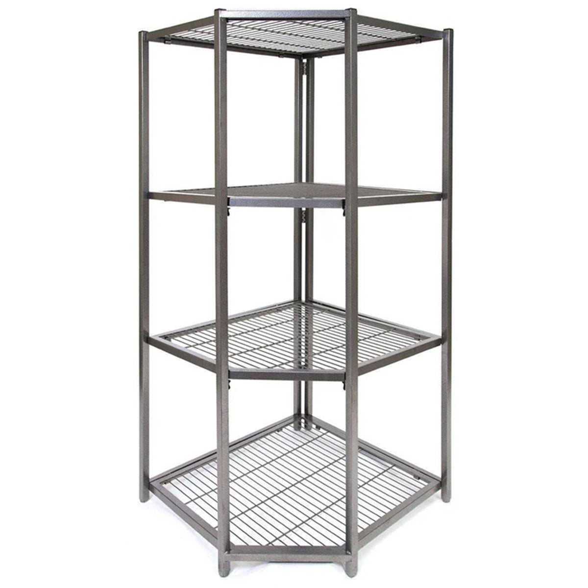 Origami 4 Tier Foldable Garage Corner Shelving w/Wheels for Organization, Pewter