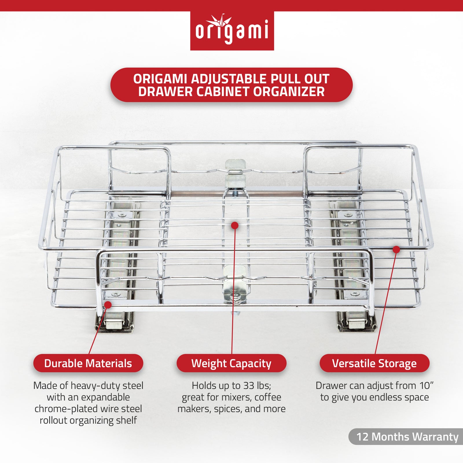 Origami 2SD-10 Kitchen Sliding Pullout Cabinet Storage Organizer, Silver, 2 Pack - VMInnovations