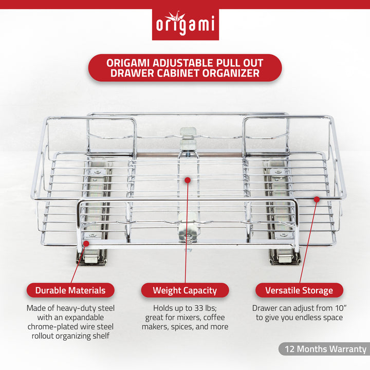 Origami 2SD-10 Kitchen Sliding Pullout Cabinet Storage Organizer, Silver, 2 Pack - VMInnovations