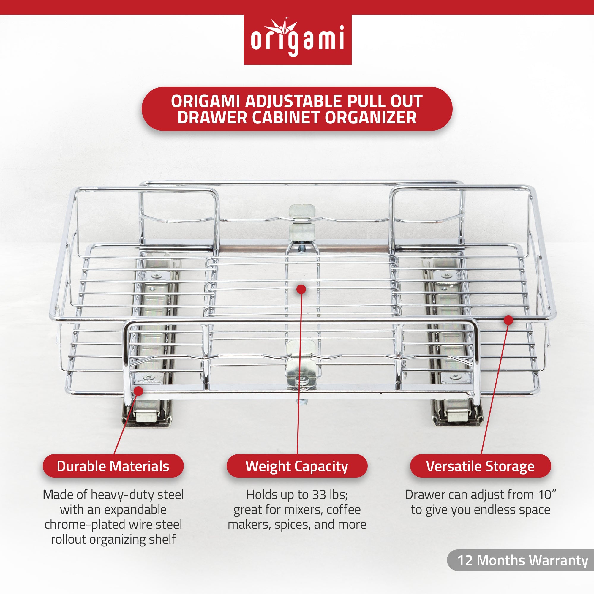 Origami Kitchen Sliding Pullout Cabinet Storage Organizer, Silver, 2PK(Open Box)
