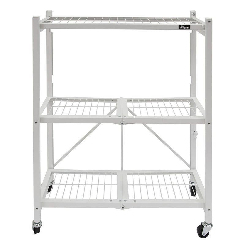 Origami R3 3 Tier Heavy Duty Foldable Rolling Garage Shelving with Wheels, White