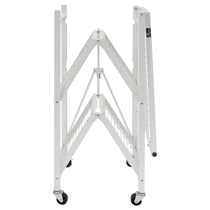 Origami R3 3 Tier Heavy Duty Foldable Rolling Garage Shelving with Wheels, White