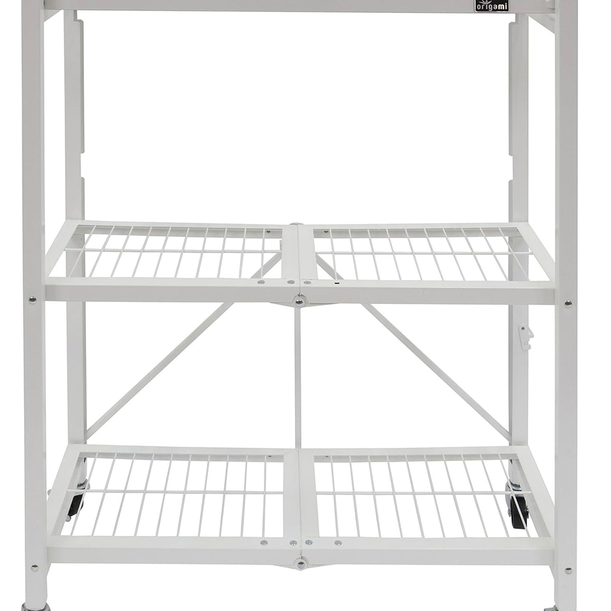 Origami R3 3 Tier Heavy Duty Foldable Rolling Garage Shelving with Wheels, White - VMInnovations