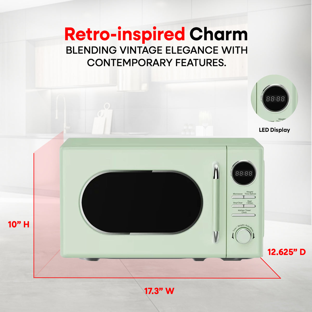Magic Chef 0.7 Cubic Feet 700 Watt Classic Retro Microwave, Green (Open Box)