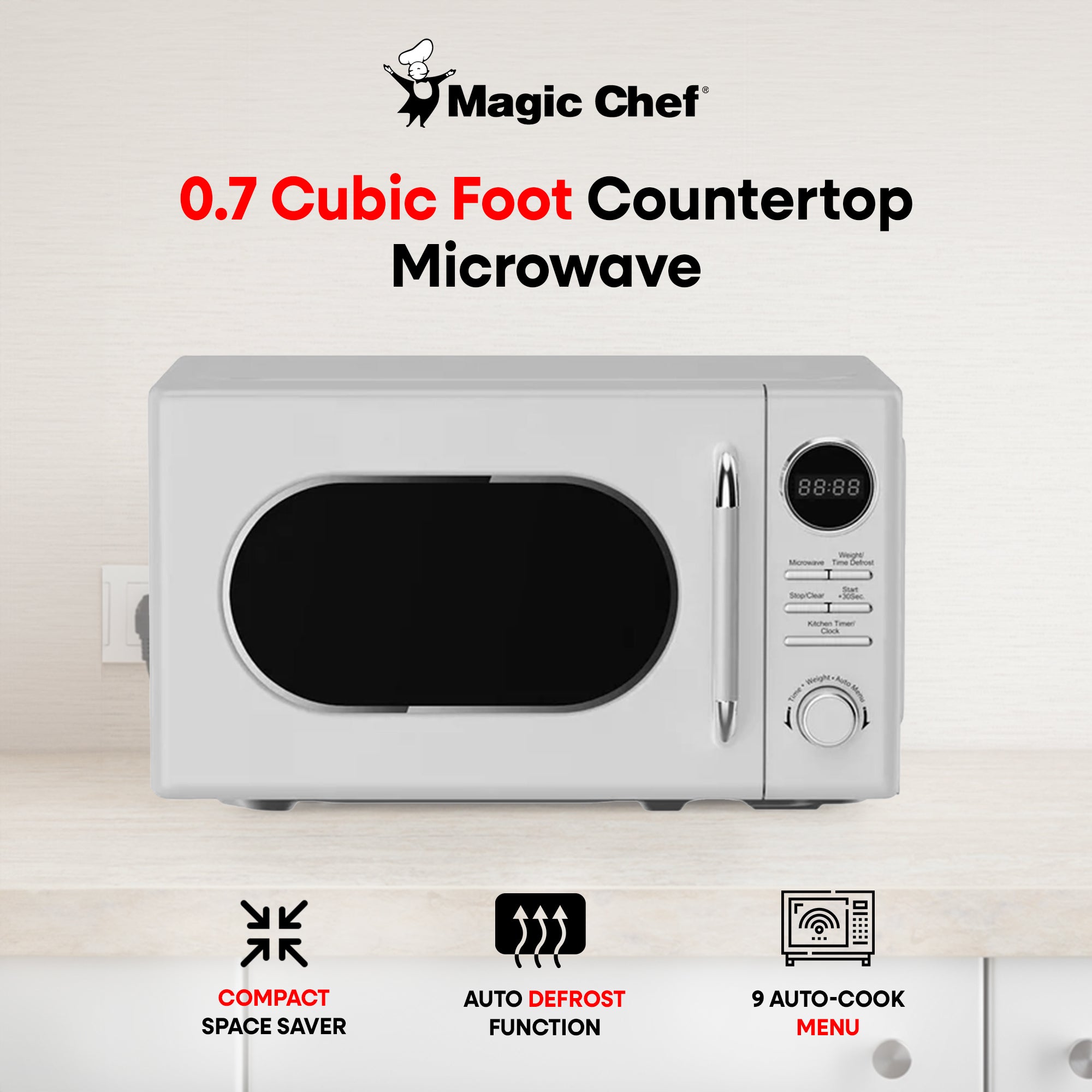 Magic Chef 0.7 Cubic Feet 700 Watt Classic Retro Microwave, White (Used) - VMInnovations