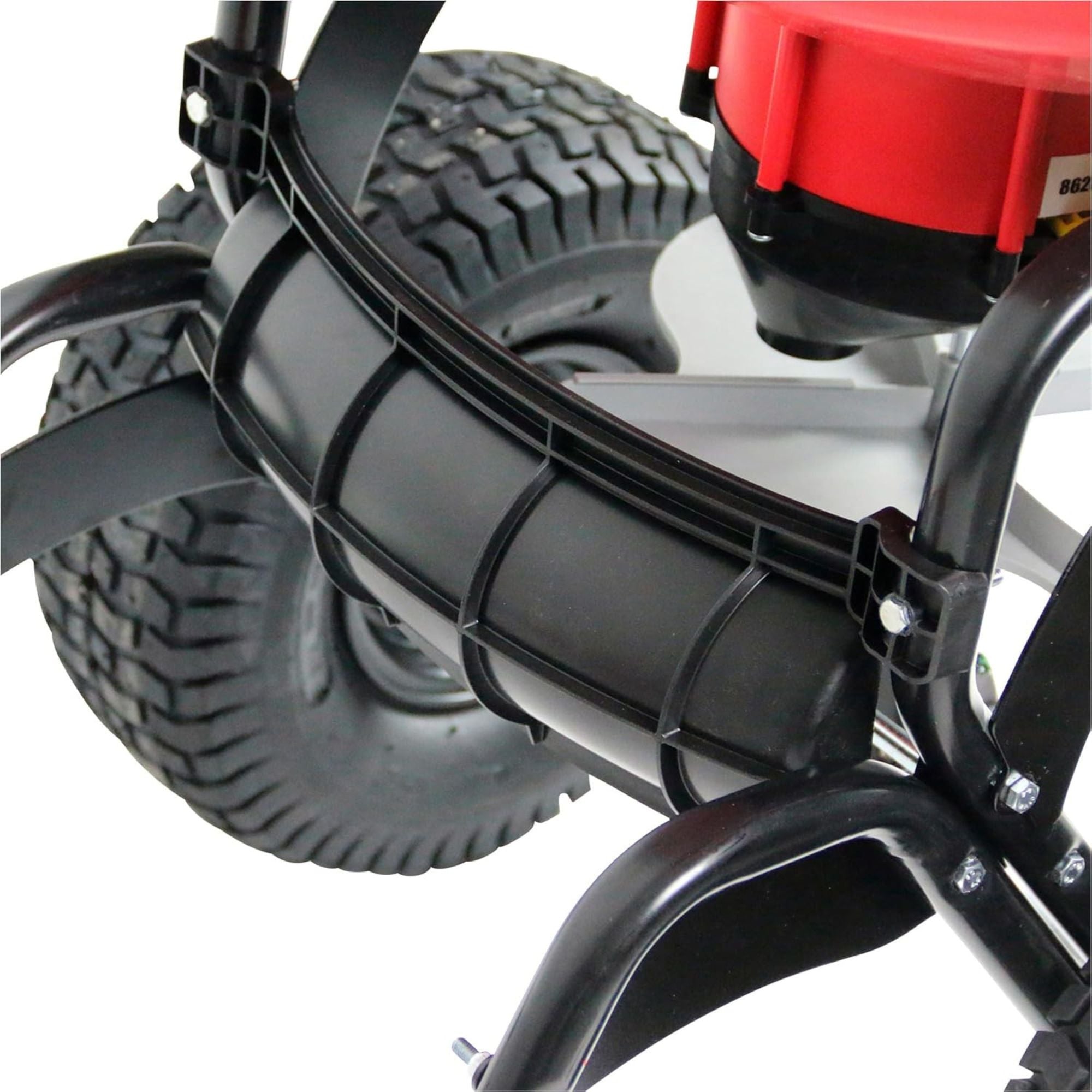 Chapin Tow Behind Spreader, Trailer Hitch with Auto-Stop, 150 lb Capacity, Red - VMInnovations