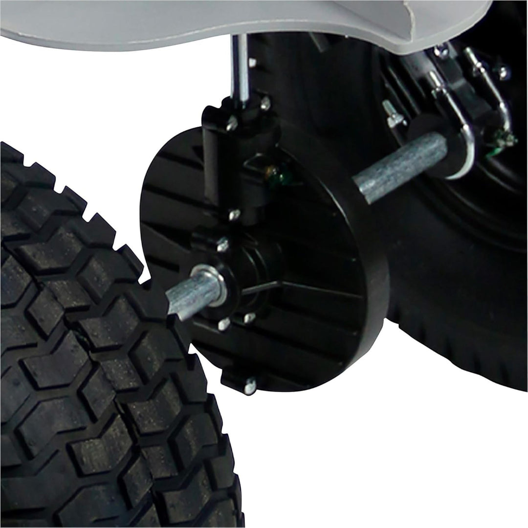 Chapin Tow Behind Spreader, Trailer Hitch with Auto-Stop, 150 lb Capacity, Red - VMInnovations