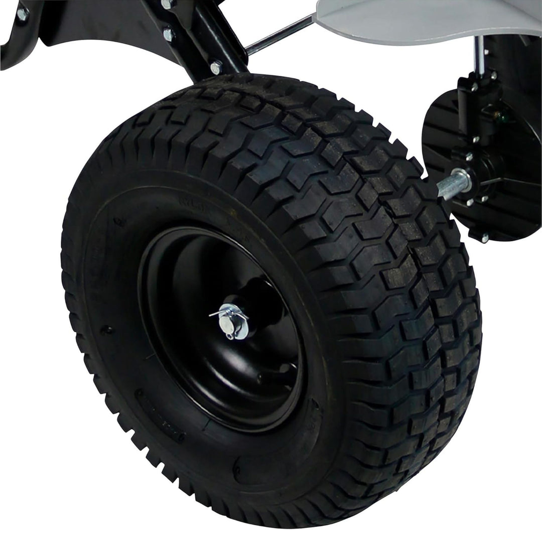 Chapin Tow Behind Spreader, Trailer Hitch with Auto-Stop, 150 lb Capacity, Red - VMInnovations